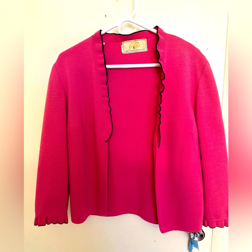 Vintage Gino Roma Open Cardigan Pink with black trim